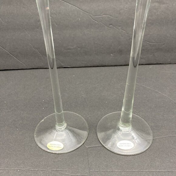 Studio Hand Blown Clear Glass Taper Candle Holder Set Of 2 Graduating 10.5”9.75” - Picture 3 of 11